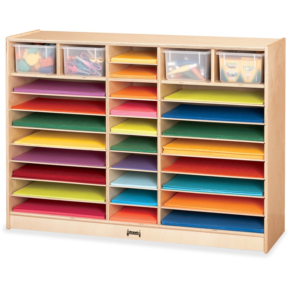 JNT27910JC - Efficiently organize construction paper and art supplies with this mobile paper center. Paper center holds reams of 9" x 12" and 12" x 18" paper. Included cubby trays hold additional items for added convenience. KYDZSafe rounded edges allow children to play safely without getting hurt by sharp edges or corners. Kickplate prevents children from losing small items underneath. Dowel-pin construction prevents weakening at the joints. Ultraviolet acrylic coating is durable and resists yellowing over time. MAXBrackets allow the art center to be moved effortlessly from room to room without causing stress on the wheels and brackets. Wheels are made of hard rubber and won't leave black marks on your floor.