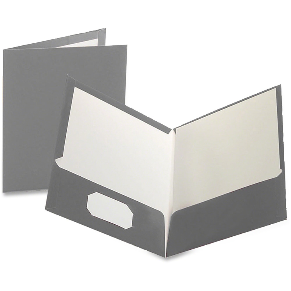 OXF51705 - Portfolios are made of distinctive high-gloss laminated cover stock to resist soil and moisture. Twin-pocket folders have generous, twin wing-style pockets that hold 100 sheets of letter-size loose papers. Each folder has a die-cut, business card holder on inside left pocket.