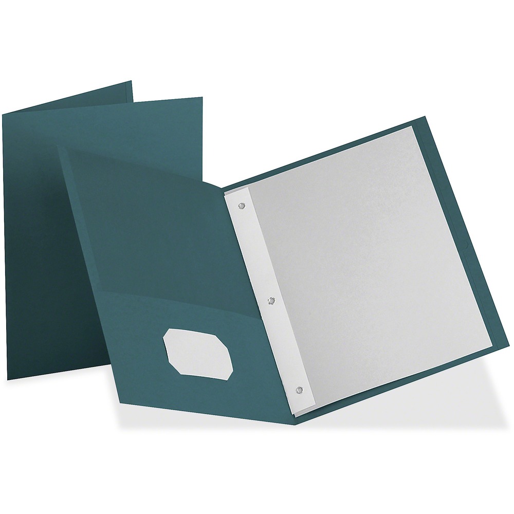 OXF57755 - Twin-pocket folders combine the benefits of a twin-pocket folder to hold loose documents plus built-in metal fasteners to prevent important papers from falling out. Three double-tang fasteners with stitched-in gussets bind up to 85 sheets of three-punched, letter-size paper. Generous pockets on inside front and back covers each hold 25 sheets. Inside front pocket has a convenient, business card holder so you can personalize your folder. Folders are made of leatherette embossed paper.