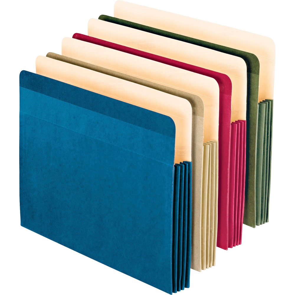 PFX90164 - File pockets feature fully reinforced gussets feature laminated tops for durability. Each letter-size file pocket expands to 3-1/2" for thick document storage. Use the full tab for easy labeling. Drop front allows easy access. Assorted colors include red, blue, green, and natural.
