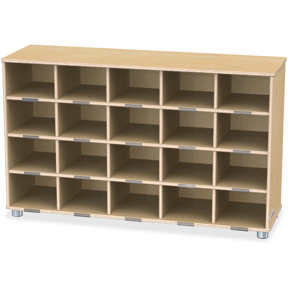 JNT1715JC - 20-cubbie shelf without bins helps neatly organize a large variety of items. Name tag holders offer a quick and easy way to identify each cubby. Anodized aluminum feet provide durable function and a modern feel. Dowel-pin construction prevents weakening at the joints. Ultraviolet acrylic coating is durable and resists yellowing over time. KYDZSafe rounded edges allow children to play safely without getting hurt by sharp edges or corners.