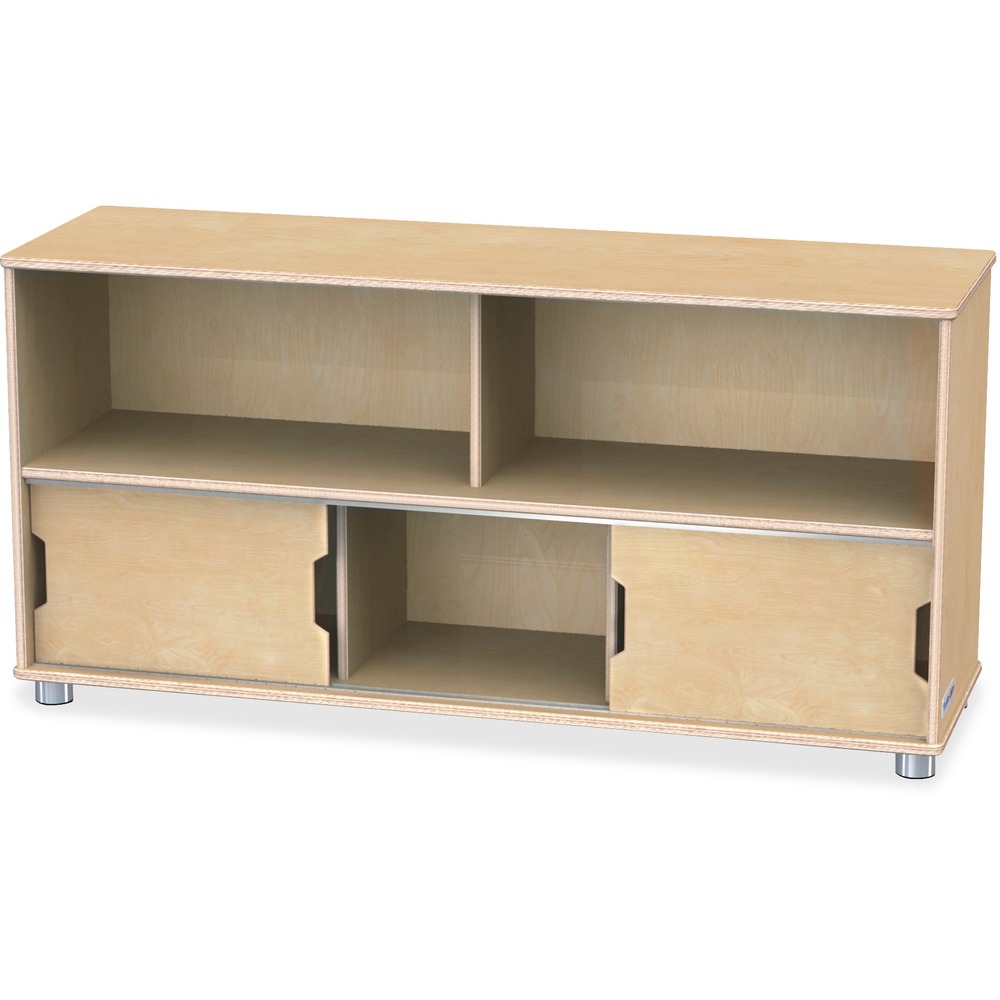 JNT1717JC - Storage shelf features two sliding doors to help conceal items so children can focus on learning. Anodized aluminum feet provide durable function and a modern feel. Dowel-pin construction prevents weakening at the joints. Ultraviolet acrylic coating is durable and resists yellowing over time. KYDZSafe rounded edges allow children to play safely without getting hurt by sharp edges or corners.
