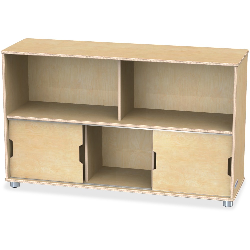 JNT1718JC - Storage shelf features two sliding doors to help conceal items so children can focus on learning. Anodized aluminum feet provide durable function and a modern feel. Dowel-pin construction prevents weakening at the joints. Ultraviolet acrylic coating is durable and resists yellowing over time. KYDZSafe rounded edges allow children to play safely without getting hurt by sharp edges or corners.