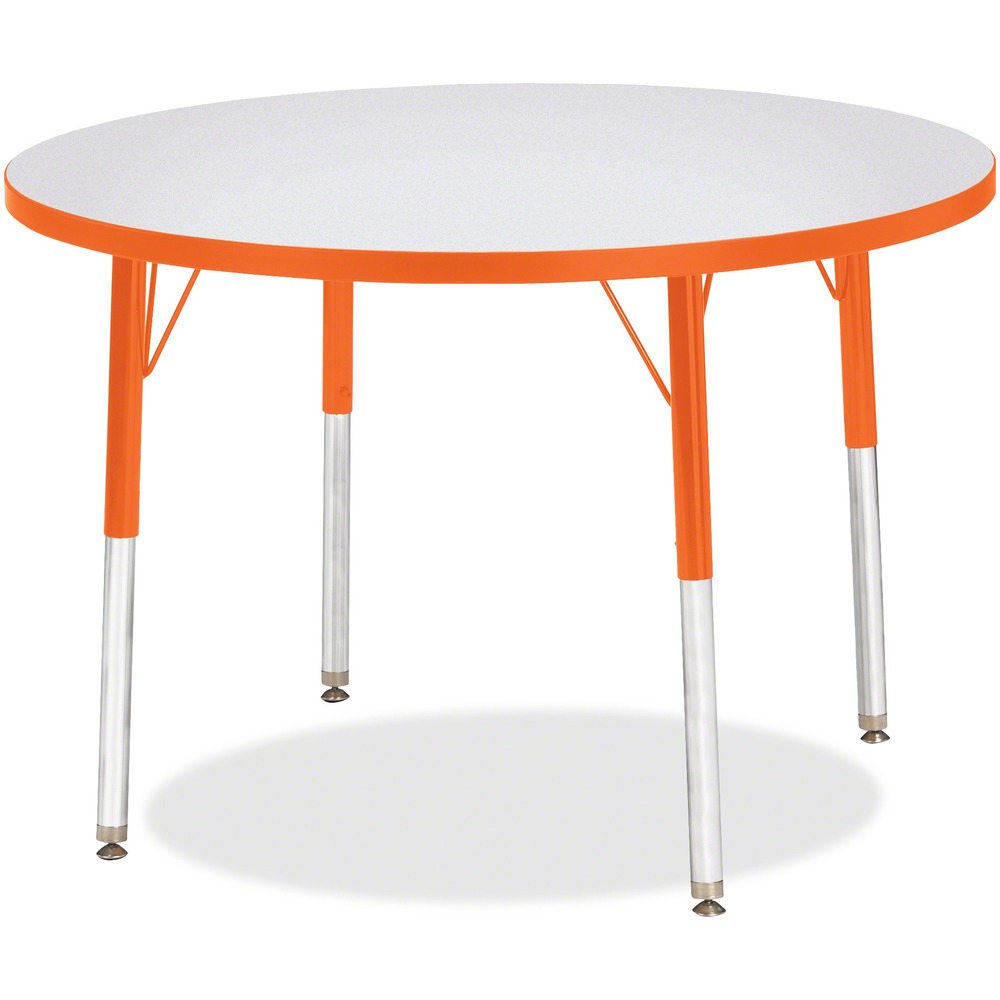 JNT6488JCA114 - Round activity table for adults is perfectly sized to let you work comfortably. Laminate is durable and features an easy-to-clean surface. TRUEdge is permanently thermo-fused to the edges to prevent chipping. Extra-safe, dual-screw steel legs allow you to easily adjust the height of the table. Powder-coated, adjustable legs can be repositioned in 1" increments to provide maximum comfort. Leg guides reduce squeaks, prevent snags and eliminate rusting.