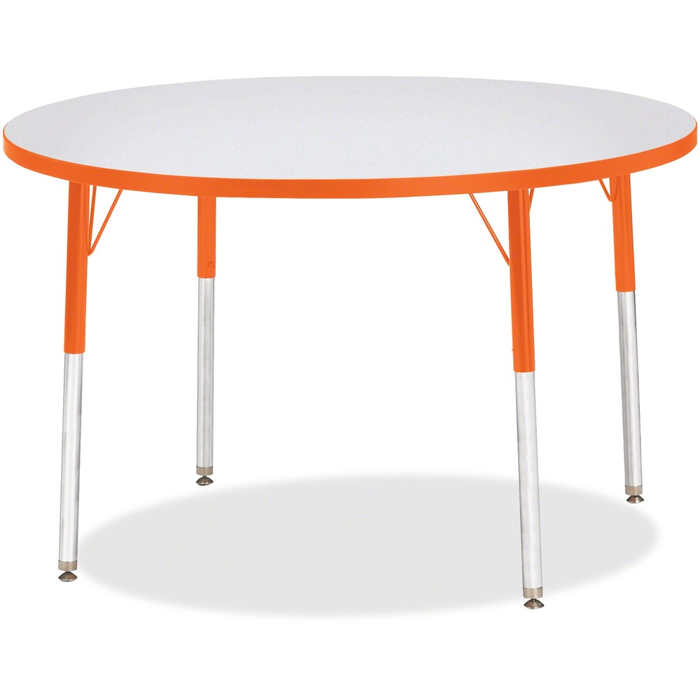JNT6468JCA114 - Round activity table for adults is perfectly sized to let you work comfortably. Laminate is durable and features an easy-to-clean surface. TRUEdge is permanently thermo-fused to the edges to prevent chipping. Extra-safe, dual-screw steel legs allow you to easily adjust the height of the table. Powder-coated, adjustable legs can be repositioned in 1" increments to provide maximum comfort. Leg guides reduce squeaks, prevent snags and eliminate rusting.