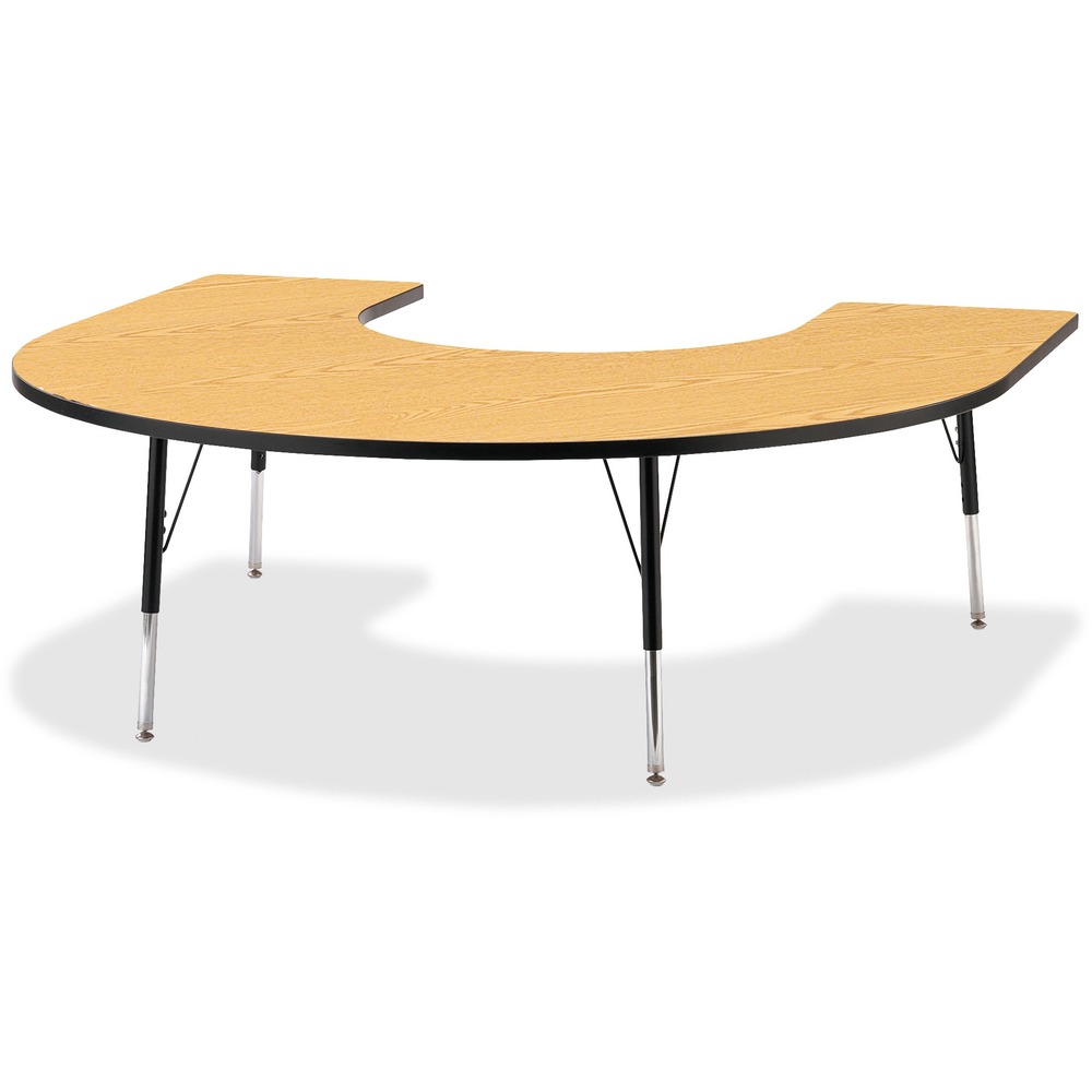JNT6445JCA210 - Horseshoe-shaped activity table lets people conveniently gather around an educator. Durable laminate features an easy-to-clean surface. TRUEdge is permanently thermo-fused to the edges to prevent chipping. Extra-safe, dual-screw steel legs allow you to easily adjust the height of the table. Powder-coated, adjustable legs can be repositioned in 1" increments to provide maximum comfort. Leg guides reduce squeaks, prevent snags and eliminate rusting.