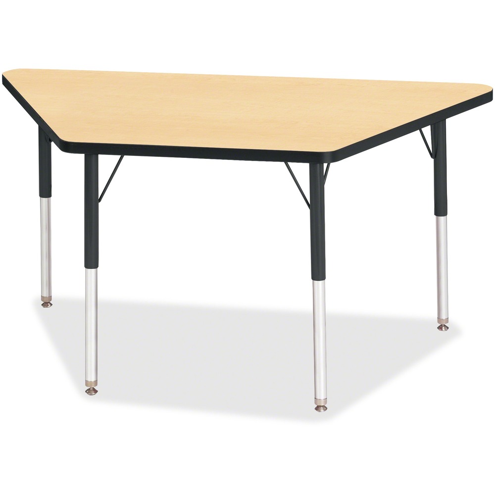 JNT6438JCA011 - Trapezoid-shaped activity table for adults is perfectly sized to let you work comfortably. Multiple trapezoid tables can be conveniently arranged in an assortment of configurations to accommodate any space. Durable laminate features an easy-to-clean surface. TRUEdge is permanently thermo-fused to the edges to prevent chipping. Extra-safe, dual-screw steel legs allow you to easily adjust the height of the table. Powder-coated, adjustable legs can be repositioned in 1" increments to provide maximum comfort. Leg guides reduce squeaks, prevent snags and eliminate rusting.