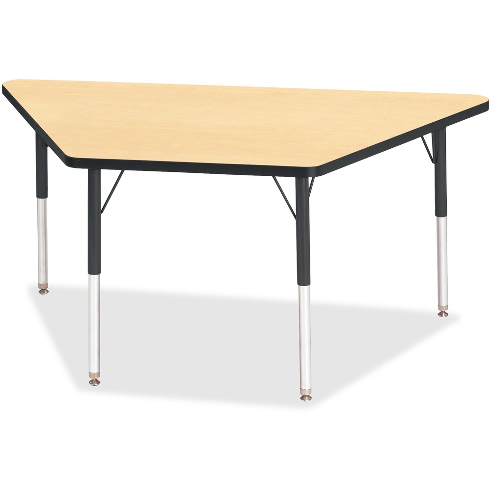 JNT6443JCA011 - Trapezoid-shaped activity table for adults is perfectly sized to let you work comfortably. Multiple trapezoid tables can be conveniently arranged in an assortment of configurations to accommodate any space. Durable laminate features an easy-to-clean surface. TRUEdge is permanently thermo-fused to the edges to prevent chipping. Extra-safe, dual-screw steel legs allow you to easily adjust the height of the table. Powder-coated, adjustable legs can be repositioned in 1" increments to provide maximum comfort. Leg guides reduce squeaks, prevent snags and eliminate rusting.
