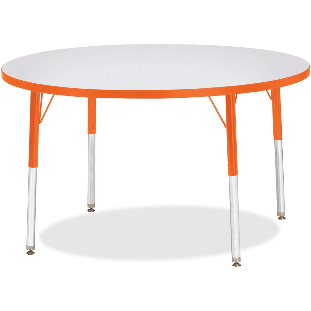 JNT6468JCE114 - Let children safely work on their favorite arts and crafts on this round activity table. Freckled gray laminate is durable and features an easy-to-clean surface. TRUEdge is permanently thermo-fused to the edges to prevent chipping. Extra-safe, dual-screw steel legs allow you to easily adjust the height of the table. Powder-coated, adjustable legs can be repositioned in 1" increments to provide maximum comfort for children. Leg guides reduce squeaks, prevent snags and eliminate rusting.