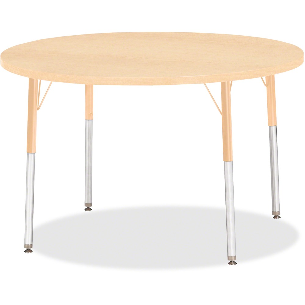 JNT6468JCA251 - Round activity table for adults is perfectly sized to let you work comfortably. Laminate is durable and features an easy-to-clean surface. TRUEdge is permanently thermo-fused to the edges to prevent chipping. Extra-safe, dual-screw steel legs allow you to easily adjust the height of the table. Powder-coated, adjustable legs can be repositioned in 1" increments to provide maximum comfort. Leg guides reduce squeaks, prevent snags and eliminate rusting.