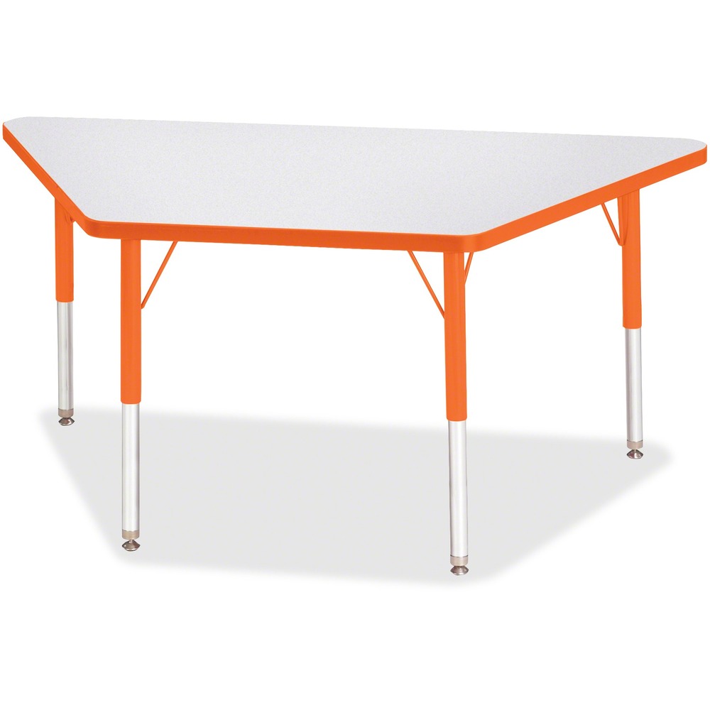 JNT6438JCE114 - Trapezoid-shaped activity table is perfect for elementary students. Multiple trapezoid tables can be conveniently arranged in an assortment of configurations to accommodate any space. Durable laminate features an easy-to-clean surface. TRUEdge is permanently thermo-fused to the edges to prevent chipping. Extra-safe, dual-screw steel legs allow you to easily adjust the height of the table. Powder-coated, adjustable legs can be repositioned in 1" increments to provide maximum comfort for children. Leg guides reduce squeaks, prevent snags and eliminate rusting.