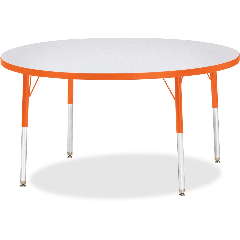JNT6433JCA114 - Round activity table for adults is perfectly sized to let you work comfortably. Laminate is durable and features an easy-to-clean surface. TRUEdge is permanently thermo-fused to the edges to prevent chipping. Extra-safe, dual-screw steel legs allow you to easily adjust the height of the table. Powder-coated, adjustable legs can be repositioned in 1" increments to provide maximum comfort. Leg guides reduce squeaks, prevent snags and eliminate rusting.