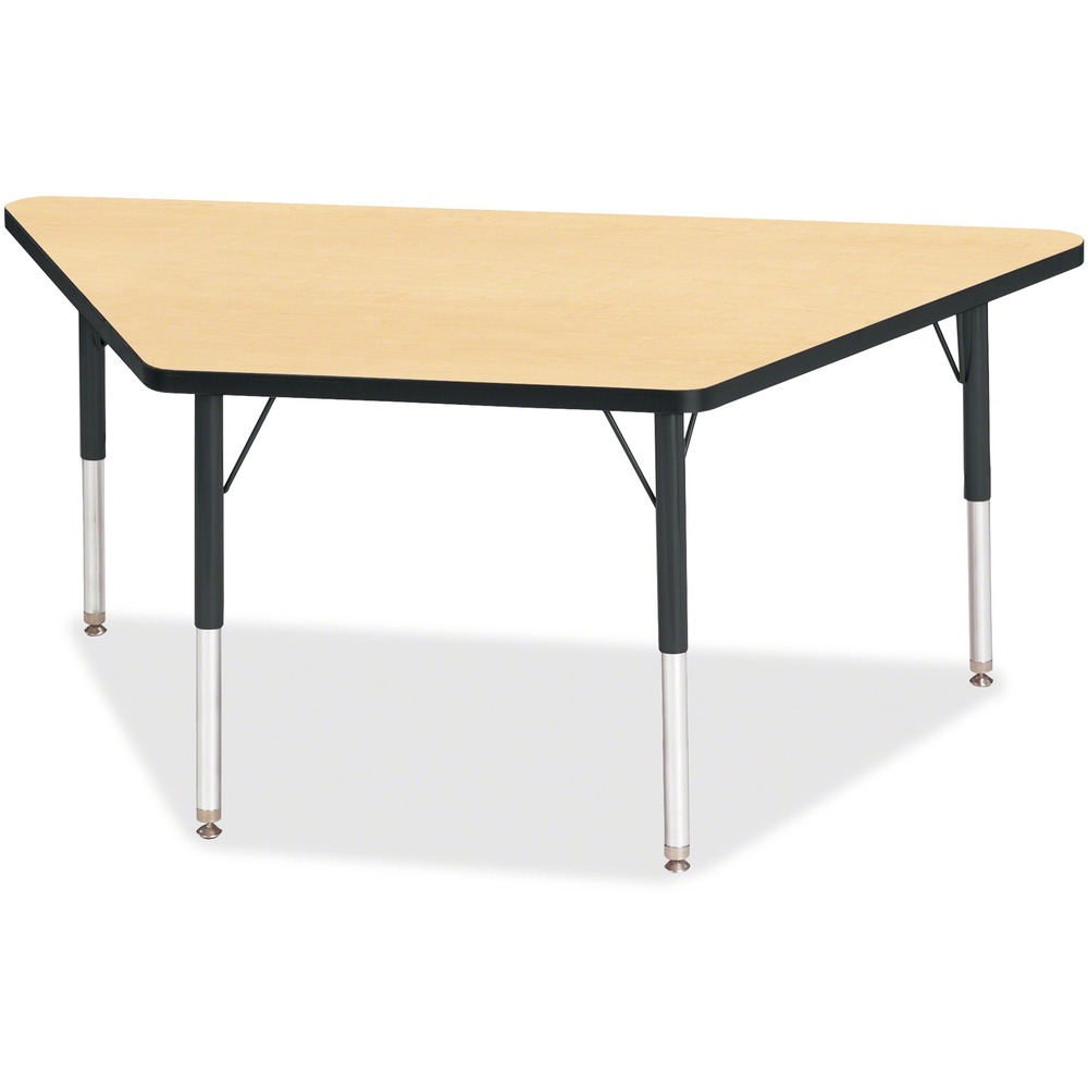 JNT6443JCE011 - Trapezoid-shaped activity table is perfect for elementary students. Multiple trapezoid tables can be conveniently arranged in an assortment of configurations to accommodate any space. Durable laminate features an easy-to-clean surface. TRUEdge is permanently thermo-fused to the edges to prevent chipping. Extra-safe, dual-screw steel legs allow you to easily adjust the height of the table. Powder-coated, adjustable legs can be repositioned in 1" increments to provide maximum comfort for children. Leg guides reduce squeaks, prevent snags and eliminate rusting.