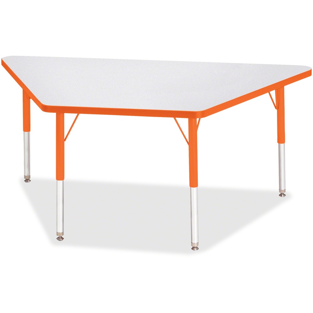 JNT6443JCE114 - Trapezoid-shaped activity table is perfect for elementary students. Multiple trapezoid tables can be conveniently arranged in an assortment of configurations to accommodate any space. Durable laminate features an easy-to-clean surface. TRUEdge is permanently thermo-fused to the edges to prevent chipping. Extra-safe, dual-screw steel legs allow you to easily adjust the height of the table. Powder-coated, adjustable legs can be repositioned in 1" increments to provide maximum comfort for children. Leg guides reduce squeaks, prevent snags and eliminate rusting.