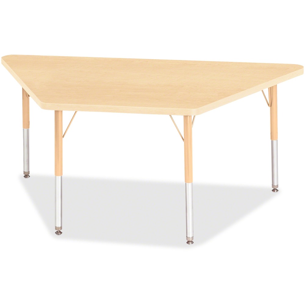 JNT6443JCE251 - Trapezoid-shaped activity table is perfect for elementary students. Multiple trapezoid tables can be conveniently arranged in an assortment of configurations to accommodate any space. Durable laminate features an easy-to-clean surface. TRUEdge is permanently thermo-fused to the edges to prevent chipping. Extra-safe, dual-screw steel legs allow you to easily adjust the height of the table. Powder-coated, adjustable legs can be repositioned in 1" increments to provide maximum comfort for children. Leg guides reduce squeaks, prevent snags and eliminate rusting.