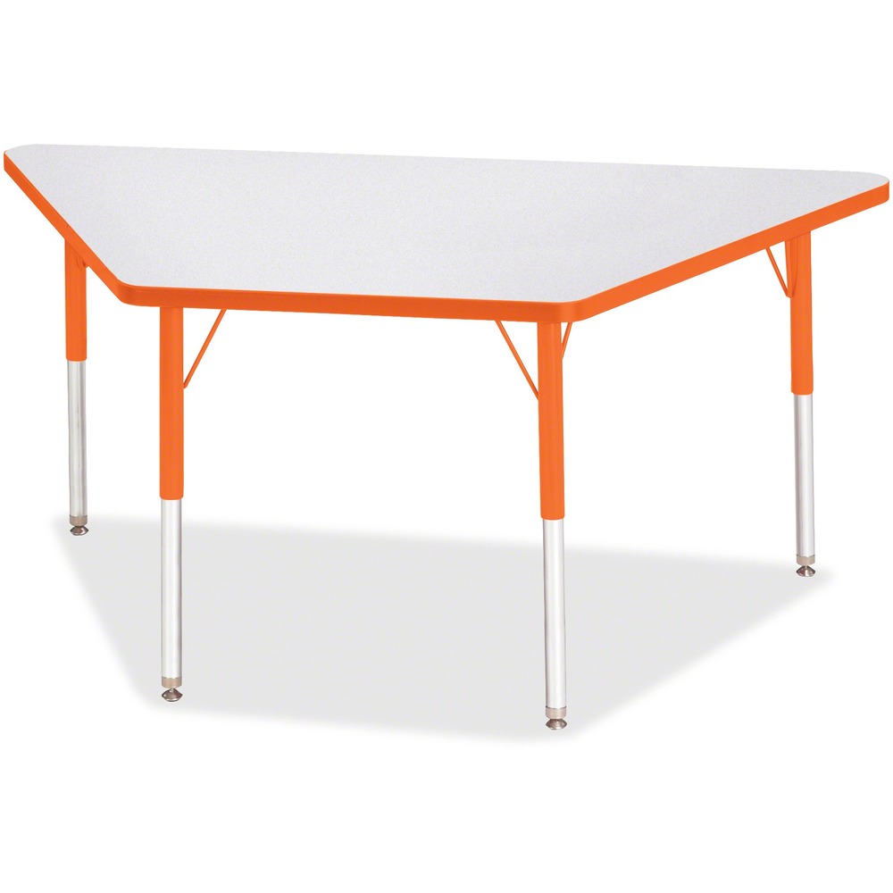 JNT6443JCA114 - Trapezoid-shaped activity table for adults is perfectly sized to let you work comfortably. Multiple trapezoid tables can be conveniently arranged in an assortment of configurations to accommodate any space. Durable laminate features an easy-to-clean surface. TRUEdge is permanently thermo-fused to the edges to prevent chipping. Extra-safe, dual-screw steel legs allow you to easily adjust the height of the table. Powder-coated, adjustable legs can be repositioned in 1" increments to provide maximum comfort. Leg guides reduce squeaks, prevent snags and eliminate rusting.