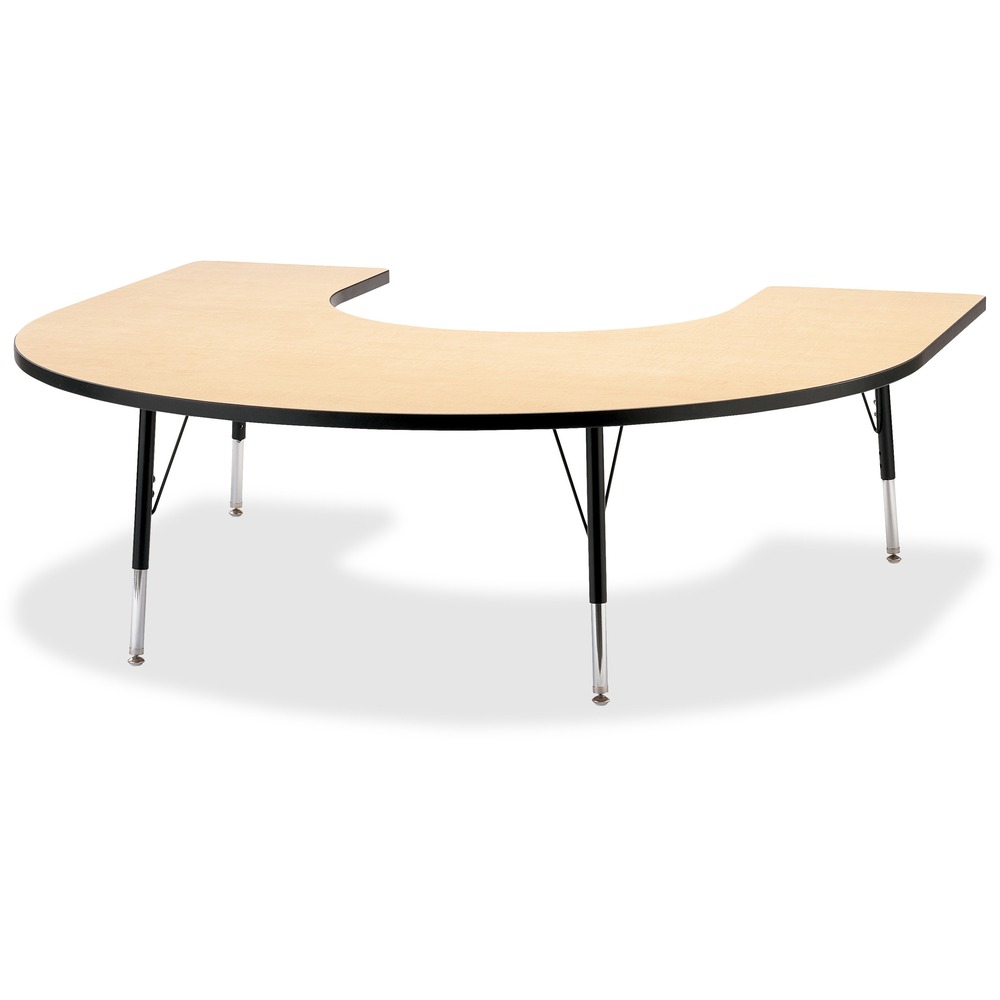 JNT6445JCE011 - Horseshoe-shaped activity table lets children conveniently gather around an educator. Durable laminate features an easy-to-clean surface. TRUEdge is permanently thermo-fused to the edges to prevent chipping. Extra-safe, dual-screw steel legs allow you to easily adjust the height of the table. Powder-coated, adjustable legs can be repositioned in 1" increments to provide maximum comfort for children. Leg guides reduce squeaks, prevent snags and eliminate rusting.