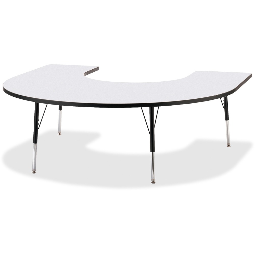 JNT6445JCA180 - Horseshoe-shaped activity table lets people conveniently gather around an educator. Durable laminate features an easy-to-clean surface. TRUEdge is permanently thermo-fused to the edges to prevent chipping. Extra-safe, dual-screw steel legs allow you to easily adjust the height of the table. Powder-coated, adjustable legs can be repositioned in 1" increments to provide maximum comfort. Leg guides reduce squeaks, prevent snags and eliminate rusting.