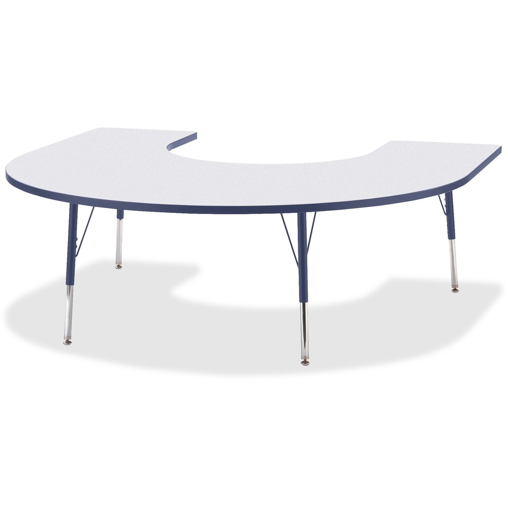 JNT6445JCA112 - Horseshoe-shaped activity table lets people conveniently gather around an educator. Durable laminate features an easy-to-clean surface. TRUEdge is permanently thermo-fused to the edges to prevent chipping. Extra-safe, dual-screw steel legs allow you to easily adjust the height of the table. Powder-coated, adjustable legs can be repositioned in 1" increments to provide maximum comfort. Leg guides reduce squeaks, prevent snags and eliminate rusting.