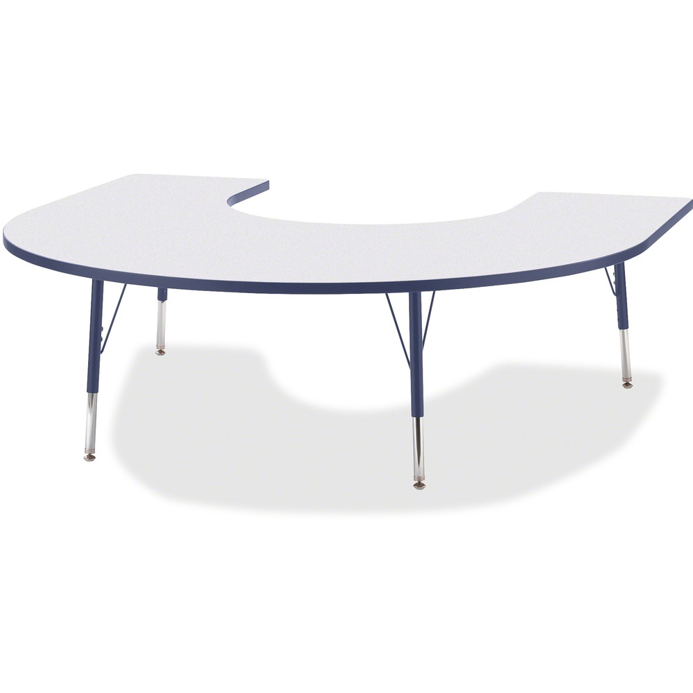JNT6445JCE112 - Horseshoe-shaped activity table lets children conveniently gather around an educator. Durable laminate features an easy-to-clean surface. TRUEdge is permanently thermo-fused to the edges to prevent chipping. Extra-safe, dual-screw steel legs allow you to easily adjust the height of the table. Powder-coated, adjustable legs can be repositioned in 1" increments to provide maximum comfort for children. Leg guides reduce squeaks, prevent snags and eliminate rusting.