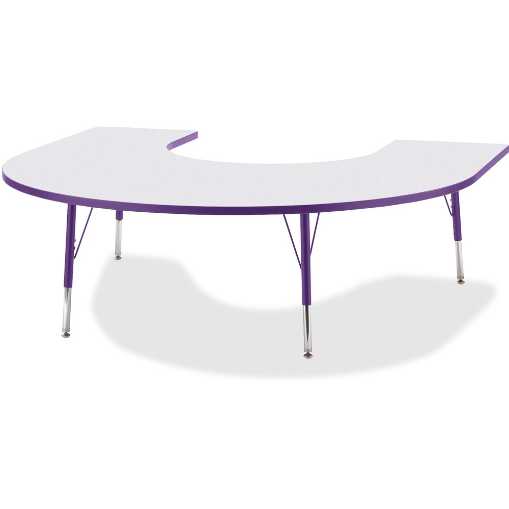 JNT6445JCE004 - Horseshoe-shaped activity table lets children conveniently gather around an educator. Durable laminate features an easy-to-clean surface. TRUEdge is permanently thermo-fused to the edges to prevent chipping. Extra-safe, dual-screw steel legs allow you to easily adjust the height of the table. Powder-coated, adjustable legs can be repositioned in 1" increments to provide maximum comfort for children. Leg guides reduce squeaks, prevent snags and eliminate rusting.