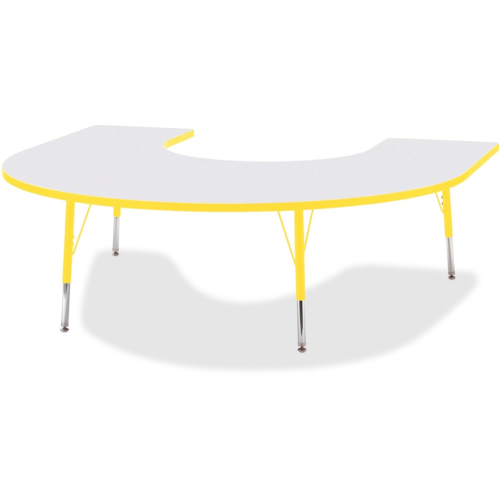 JNT6445JCE007 - Horseshoe-shaped activity table lets children conveniently gather around an educator. Durable laminate features an easy-to-clean surface. TRUEdge is permanently thermo-fused to the edges to prevent chipping. Extra-safe, dual-screw steel legs allow you to easily adjust the height of the table. Powder-coated, adjustable legs can be repositioned in 1" increments to provide maximum comfort for children. Leg guides reduce squeaks, prevent snags and eliminate rusting.