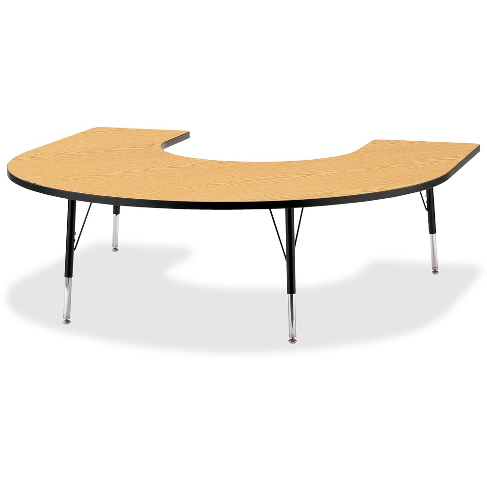 JNT6445JCE210 - Horseshoe-shaped activity table lets children conveniently gather around an educator. Durable laminate features an easy-to-clean surface. TRUEdge is permanently thermo-fused to the edges to prevent chipping. Extra-safe, dual-screw steel legs allow you to easily adjust the height of the table. Powder-coated, adjustable legs can be repositioned in 1" increments to provide maximum comfort for children. Leg guides reduce squeaks, prevent snags and eliminate rusting.