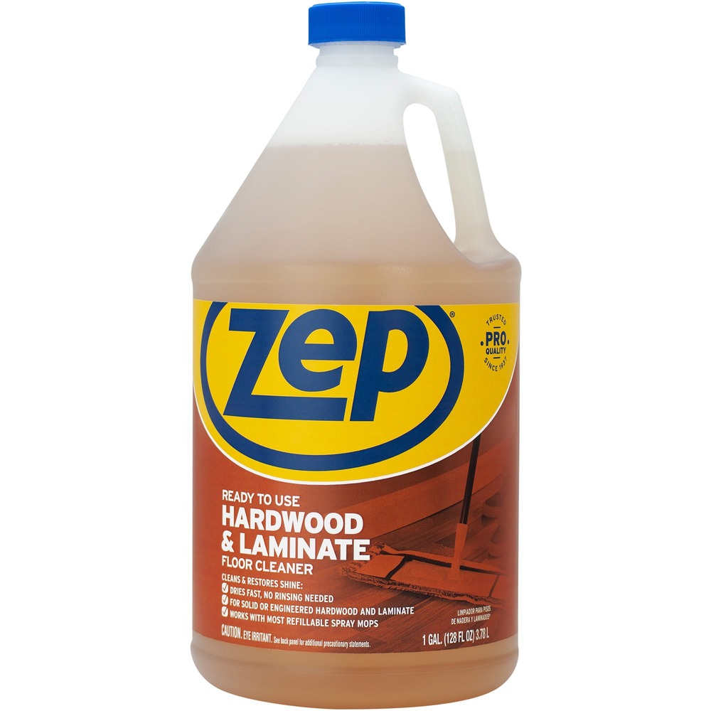 ZPEZUHLF128 - Professional-strength floor cleaner is designed for hardwood and laminate floors. It removes spots, stains and scuffs and restores the shine to varnish, acrylic and polyurethane-finished floors, molding, cabinet doors and other wood surfaces. Cleaner leaves nothing behind but a fresh scent. It dries fast with no rinsing needed. Apply to solid or engineered hardwood and laminate. Use to refill your spray bottle. Cleaner also works with most refillable spray mops.