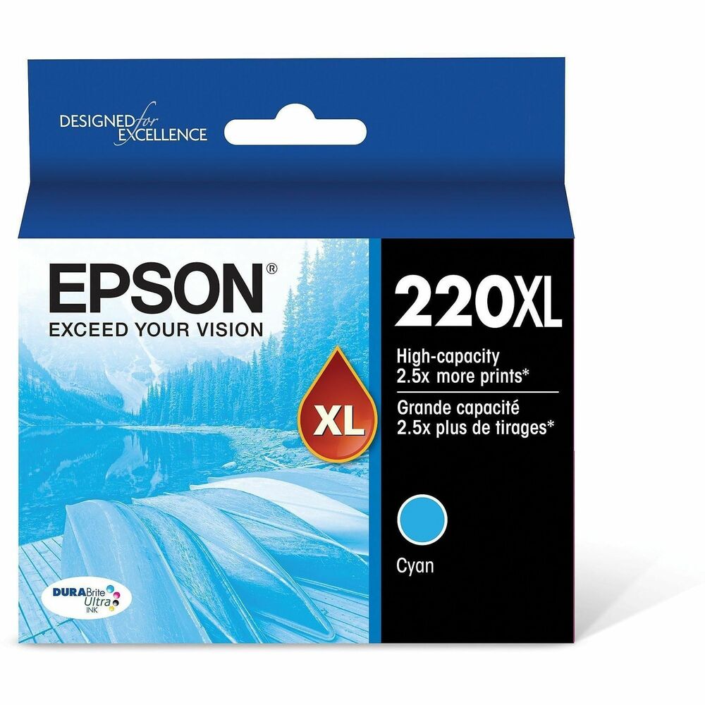 EPST220XL220S - High Capacity 2.5x more prints. Replace only the color you need with individual ink cartridges. Best of all, only one set of cartridges is needed to print amazing documents and great photos. Epson's revolutionary DURABrite Ultra Ink produces smudge, fade and water resistant prints that look brilliant on both plain and glossy photo paper.