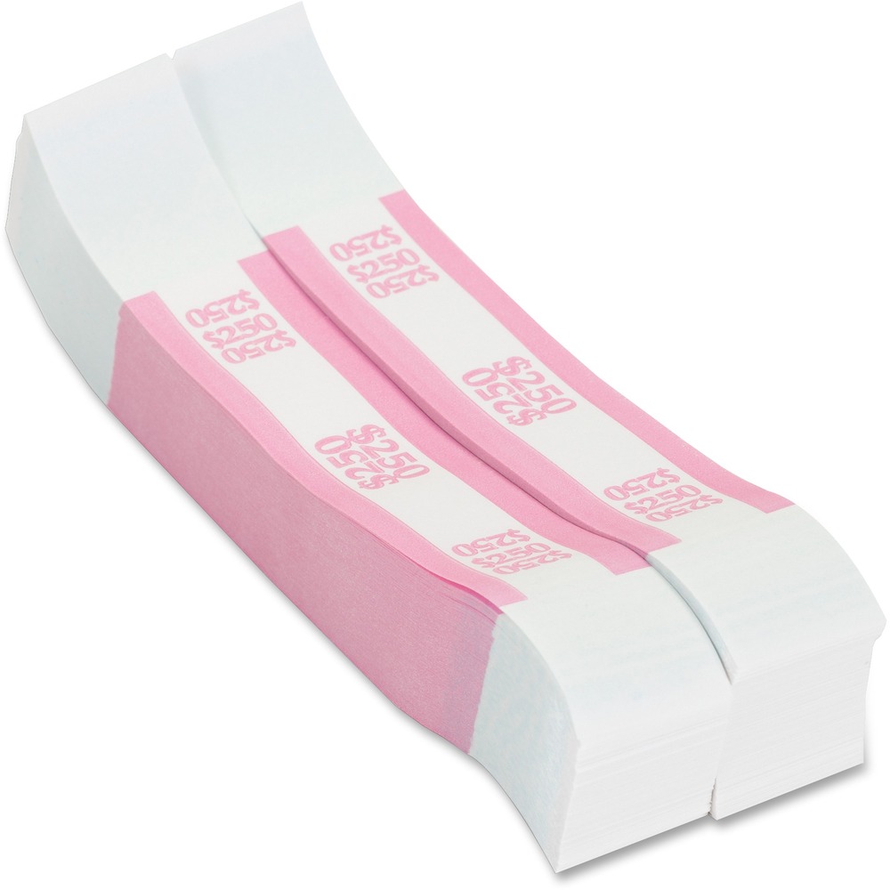 PQP400250 - Currency straps are made of 20 lb. white Kraft paper for durability and printed with colorful bar and capacity. Each conforms to Federal Reserve Bank requirements when used to hold 100 notes per strap. 1-1/4" wide straps also feature self-sealing adhesive for easy closure.