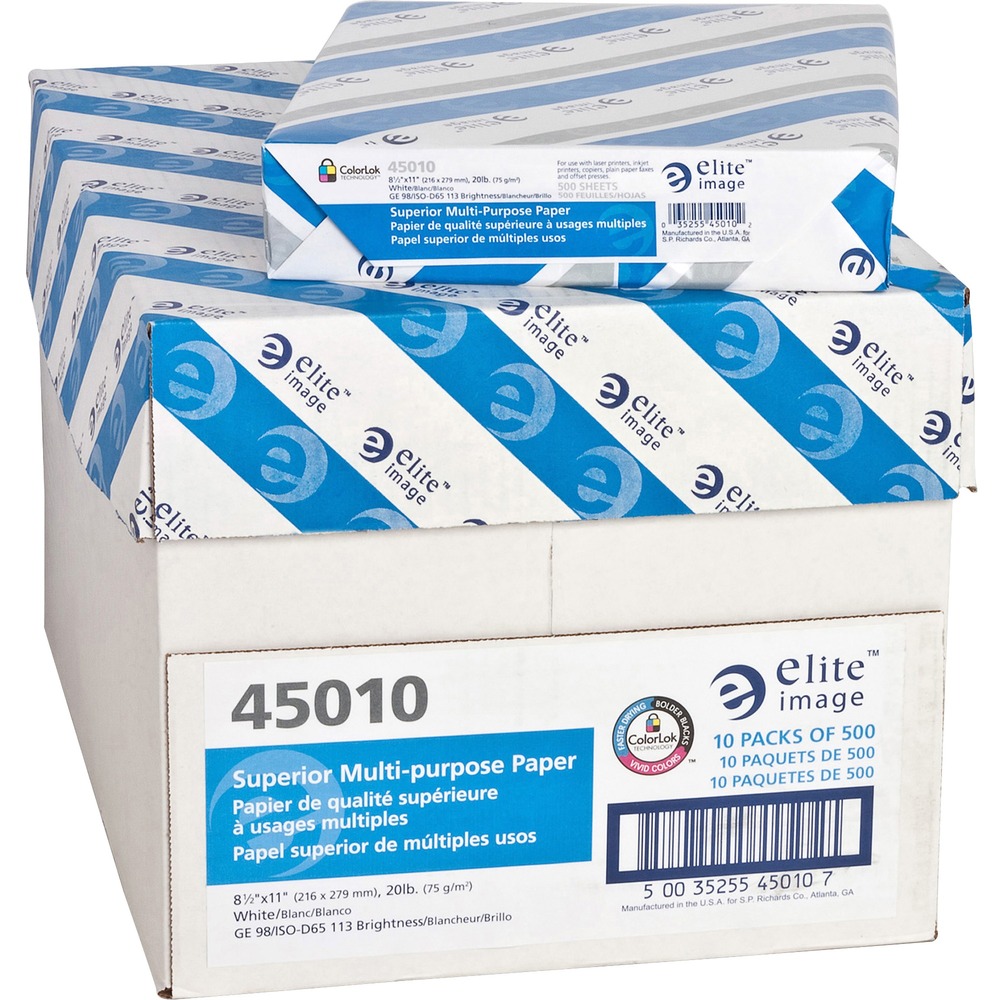 ELI45010PL - High-quality, bright white paper features ColorLok technology for bolder blacks and vivid colors. Paper is designed for use in laser and inkjet printers, copiers, fax machines and offset printing. 20 lb. paper delivers outstanding performance.