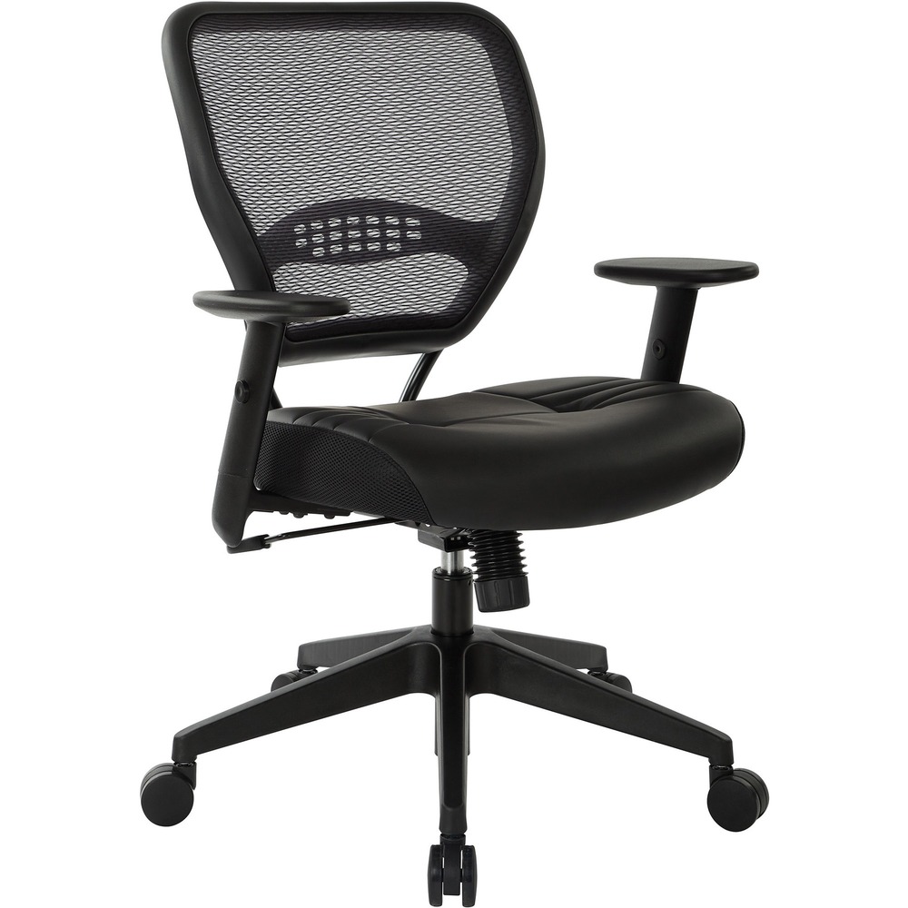 OSP5700E - Managers chair offers a breathable back and thickly padded, Eco Leather seat. Dark Air Grid Back is equipped with built-in lumbar support. To further your comfort, angled arms feature soft polyurethane pads and adjust in height. Chair also features pneumatic seat-height adjustment from 18-3/4" to 23". The heavy-duty, angled nylon base is equipped with oversized, dual-wheel carpet casters. Seat measures 20-1/2" wide x 19-1/2" deep x 3-1/2" thick. Back size is 20-1/2" wide x 18-1/2" high.