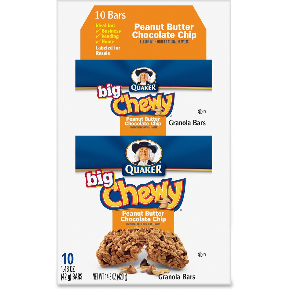 QKR31566 - Peanut butter-flavored chewy granola bar is topped with a creamy peanut butter drizzle for an elegant boost of sweetness. Wholesome oats are packed into every bite for a healthy way to fuel your body. Granola bars are individually packaged to ensure freshness.