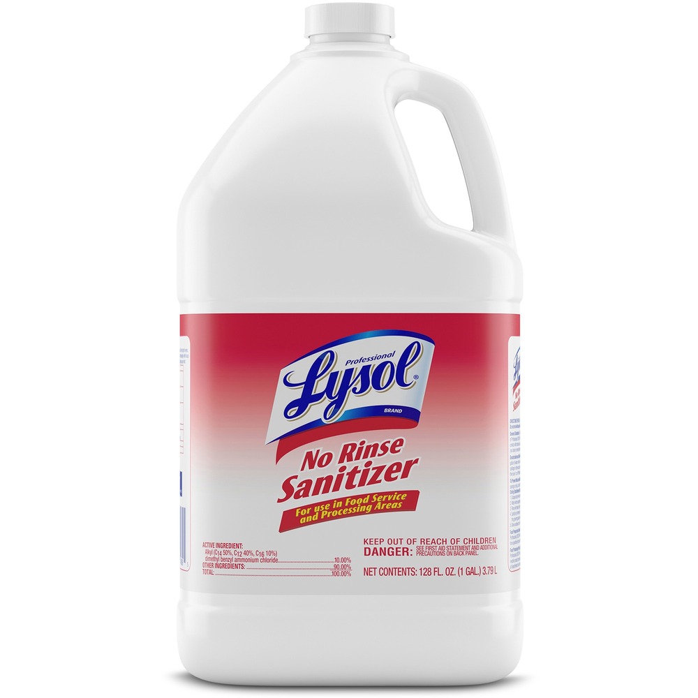 RAC74389 - Optimize cleaning efficiency and meet high-volume sanitizing needs with this Professional No Rinse Sanitizer Concentrate. It is ideal for use in foodservice and processing areas. Confidently uphold food code requirements with the no-rinse formula that's perfect for a three-bin sink and clean-in-place applications. Effectively sanitize food and drink preparation and service areas, hospitals, nursing homes, physician offices, hotels and more. Help staff keep commercial kitchens, storage areas and restrooms sanitized. Save time and money with the economical, concentrated formula that can be diluted on-site for up to 512 gallons of sanitizing solution in eating establishment areas.