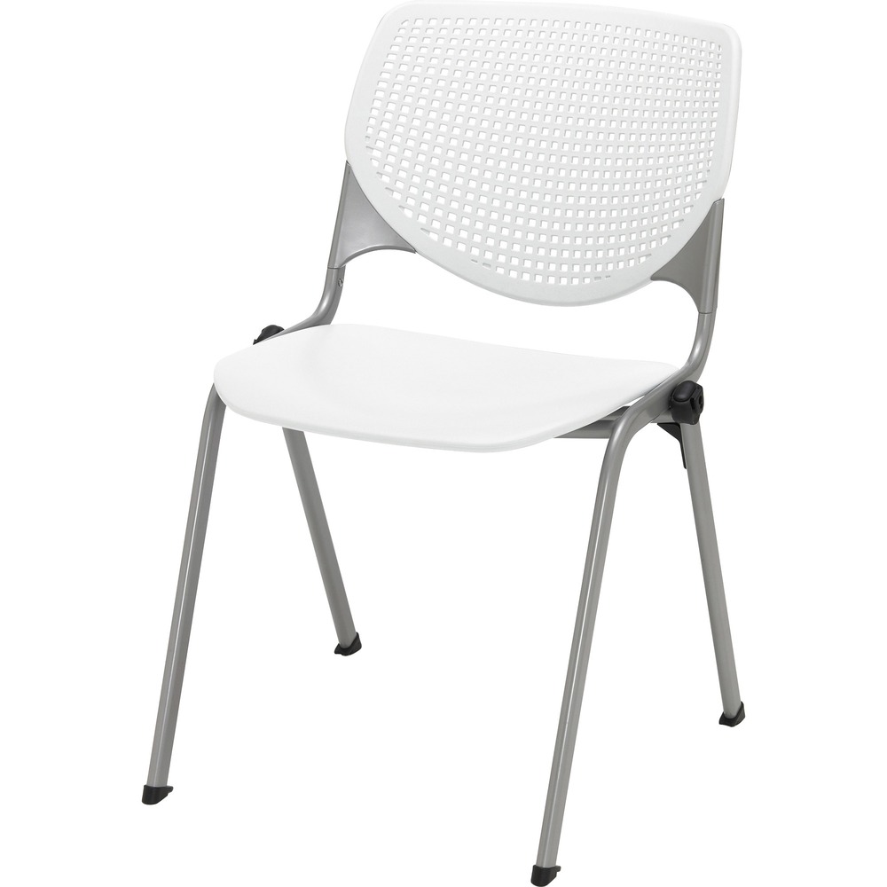 KFI2300SLP08 - 2300 Series Kool Chair creates a fun, comfortable environment in any space. Perforated back offers an attractive design that enhances circulation and airflow. Radius conforms to your back for maximum comfort. Silver, powder-coated frame contrasts the bold color of the polypropylene seat and back for a creative, interesting look. Back supports made with injection aluminum alloy enhance durability. Stack chairs up to 15 high to save storage space.