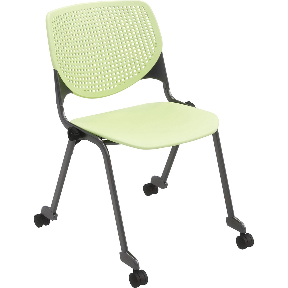 KFICS2300P14 - 2300 Series Kool Chair creates a fun, comfortable environment in any space. Perforated back offers an attractive design that enhances circulation and airflow. Radius conforms to your back for maximum comfort. Silver, powder-coated frame contrasts the bold color of the polypropylene seat and back for a creative, interesting look. Back supports made with injection aluminum alloy enhance durability. Four-leg design includes casters for easy mobility. Stack chairs up to 15 high to save storage space.