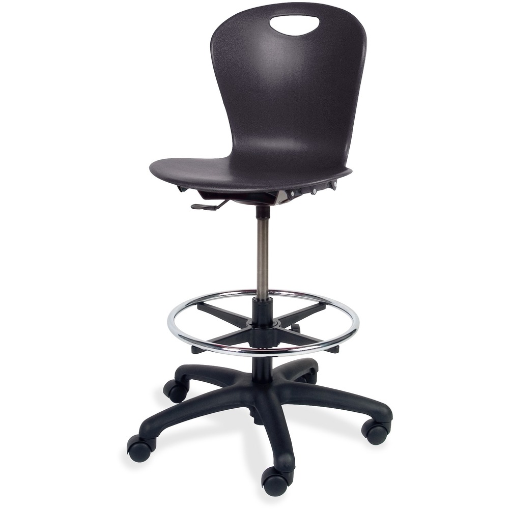 VIRZLABBLK01 - Zuma Lab Stool features a comfortable, contoured, polypropylene shell to sit in an ergonomic position. Pneumatic mechanism adjusts seat height for customized sitting. Stool swivels 360 degrees for complete rotation. Footring adjusts 8" to 14" in height to meet your personalized comfort. Five-star base includes dual-wheel, hooded, swivel casters.