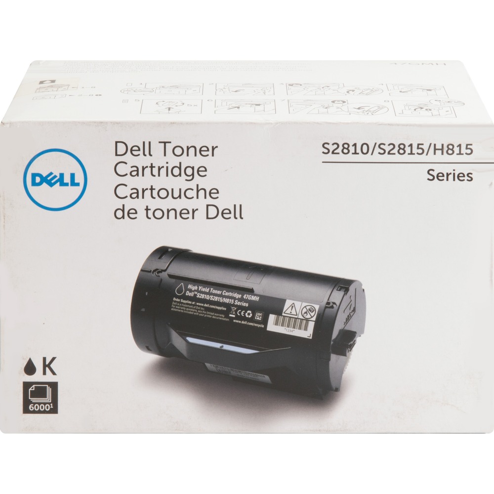 DLL47GMH - High-yield toner cartridge is designed for use with Dell S2810dn; Cloud Multifunction Printer H815dw; Smart Multifunction Printer S2815dn; and Smart Printer S2810dn. It produces excellent print quality and sharp images and text. High yield is perfect for high-volume printing. Cartridge yields approximately 6,000 pages based on 5 percent page coverage.