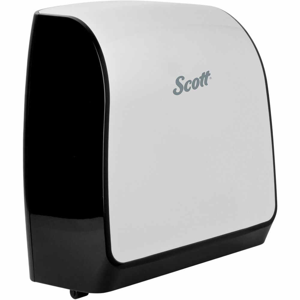 KCC34349 - Scott Pro Electronic Hard Roll Paper Towel Dispenser System is designed to take hand hygiene to another level. Innovative internal dispensing plugs and plays to customize it to meet your needs. It provides electronic motion-activated dispensing with the option for an unexposed sheet that helps keep paper towels clean (popular with healthcare environments). Dispenser is 99.99 percent jam-free so you can count on its reliable, touchless operation. It dispenses a single sheet with each activation and is compatible with 8" diameter Scott Pro towels with blue core plugs plus the stub roll. Powered by four D alkaline batteries or an AC adapter, this dispenser system combines touchless technology with the bacteria-reducing benefits of drying with paper towels, supporting and promoting better hand and surface hygiene. More from the Manufacturer
