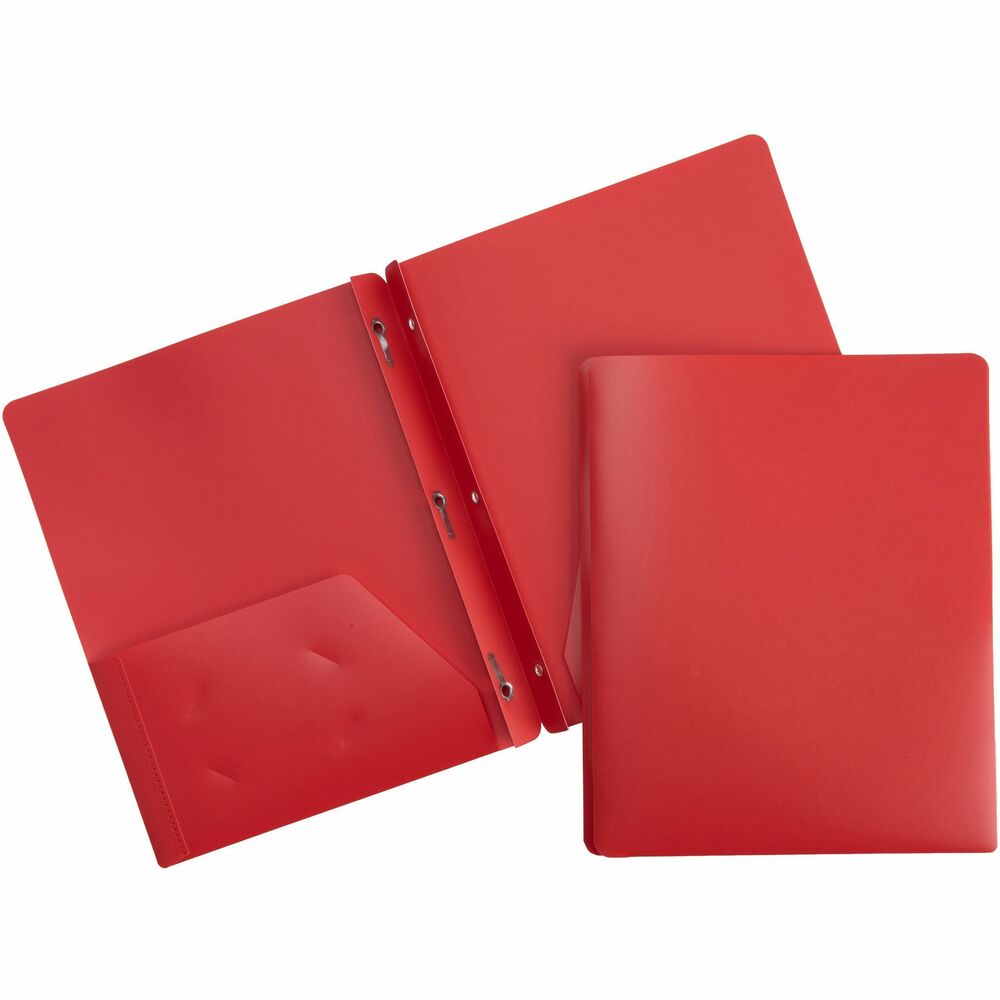 BSN20887 - Poly portfolio offers durable construction for presentations or storage. Secure three-hole punched materials in the three metal prongs and loose sheets in the two pockets. Archival-quality poly protects your letter-size documents from spills and wear. The inside left pocket features a die-cut business card holder to make your presentation complete. Each pocket holds 25 sheets and is sealed on two sides.