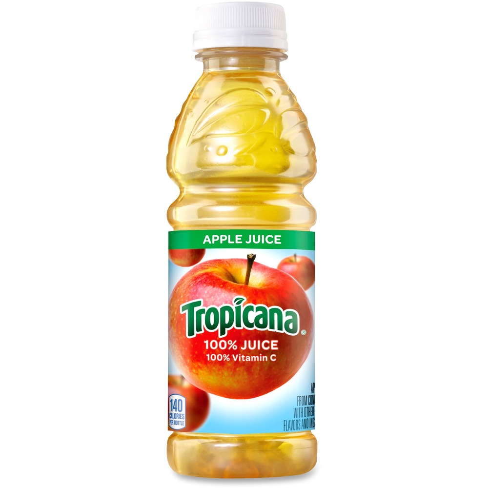QKR75717 - Tropicana Apple Juice is a smart choice because it has the delicious taste you love and the Vitamin C nutrition you need. Apple juice is naturally fat-free and cholesterol-free. Ideal for breakrooms, the bottled juice does not require refrigeration before use. Screw-top lid allows you to securely reseal it to avoid spills and save for later.