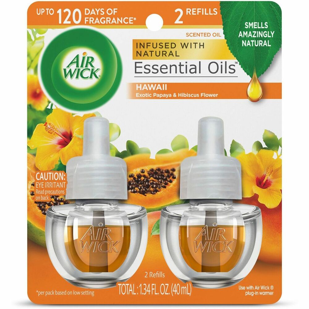 RAC85175 - Leave a lasting impression on guests and ensure a consistent experience using Air Wick Scented Oil Refills with Essential Oils. Keep supply rooms stocked with the pleasant scent your guests associate with your business or home. Get up to 120 days on the lowest warmer setting of a natural-smelling fragrance infused with essential oils. Easily refill your Air Wick plug-in warmer (not included) by unscrewing the cap and inserting the refill until it clicks. Adjust the warmer settings to emit the optimal fragrance in each room. Enhance entrances, common areas, offices, breakrooms and guest rooms with an appealing scent.