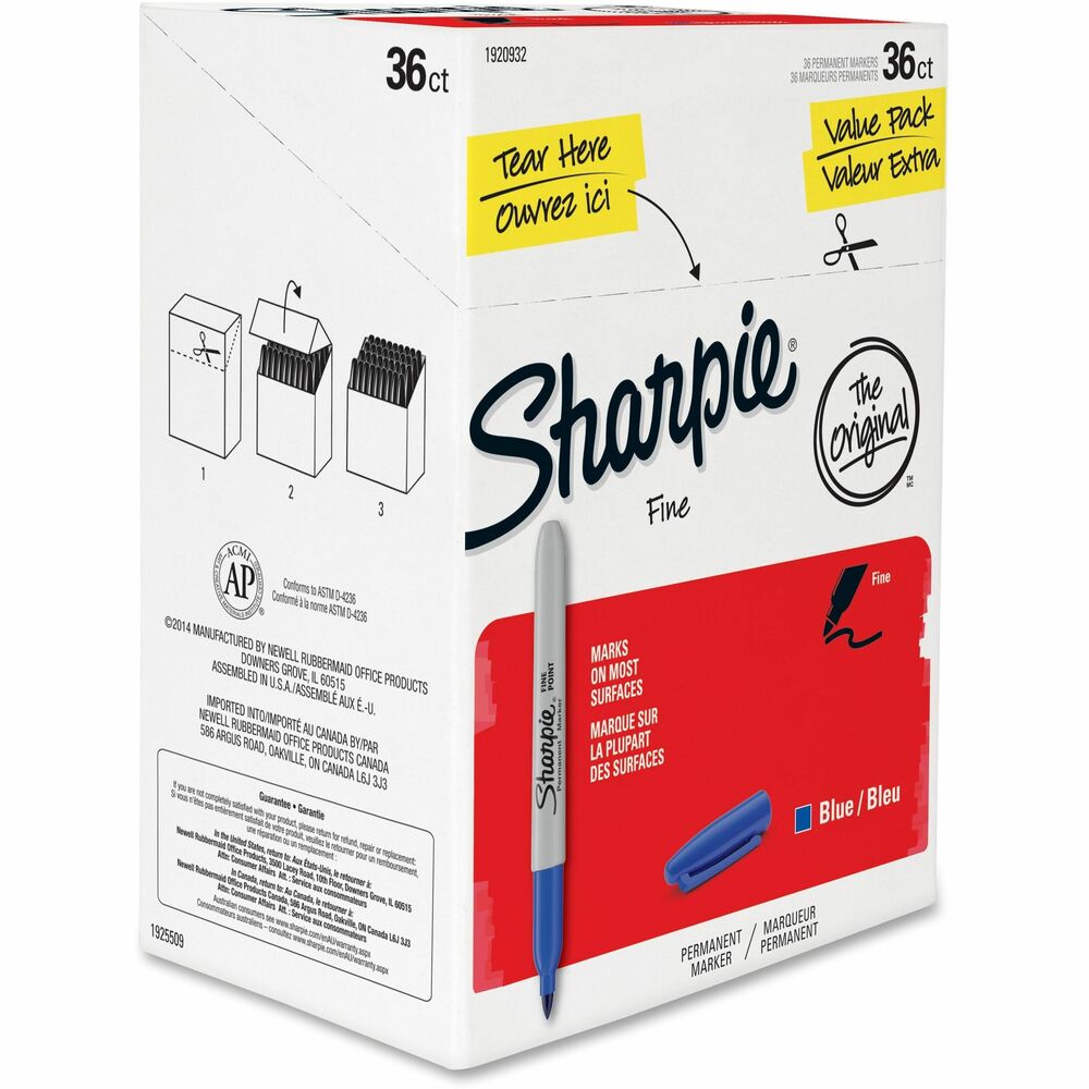 SAN1920932 - Original Sharpie pen-style permanent marker marks on most hard-to-mark surfaces. Markings are permanent on most surfaces. Durable fine-point tip produces thinner, detailed lines. Long-lasting ink resists fading, smearing and water. Alcohol-based ink is quick-drying and certified AP nontoxic. More from the Manufacturer