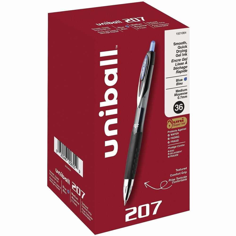 UBC1921064 - Stock your office, home or classroom with 207 Retractable Gel Pens from uniball featuring a 0.7mm medium point with a stainless steel tip that resists bending and breaking. Even-flowing, pigment-based gel ink delivers a smooth writing experience for intense, vibrant lines, ensuring that every mark is brilliantly communicated. Use these retractable gel pens for everyday writing tasks, check signing and all of your important signatures, trusting its quick-drying uni Super Ink. Innovative uni Super Ink technology effectively entraps the gel ink into the paper, producing fraud, fade and water-resistant documents that resist check washing or bleaching. The 0.7mm medium point strikes the perfect balance between bold and detailed lines. A textured grip offers greater comfort and control as you continue writing, while a translucent ink window indicates the level of gel ink remaining, so you don't run out unexpectedly. The sleek design of the 207 with modern metal accents gives the retractable gel pen a stylish touch.