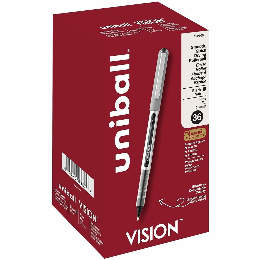 UBC1921066 - Make your everyday writing easy with the effortless and dependable performance of Vision Rollerball Pens from uniball available in multiple tip sizes. Capped roller pens deliver an even liquid ink lay-down for reliably smooth, vivid lines and a rich color for improved clarity and readability. Great for all writing tasks from taking notes to record keeping with archival quality, acid free roller ink. Innovative uni Super Ink technology forms an indestructible bond with the paper to minimize the risk of check washing or document fraud, while also protecting from water and fading. The exclusive Uni-Flow Ink System ensures a consistent, delightfully fluid writing experience, and a translucent window ensures that you don't run out of ink unexpectedly. Enjoy beautiful clean lines and give all of your ideas a burst of brilliant color with this classic style rollerball pen.
