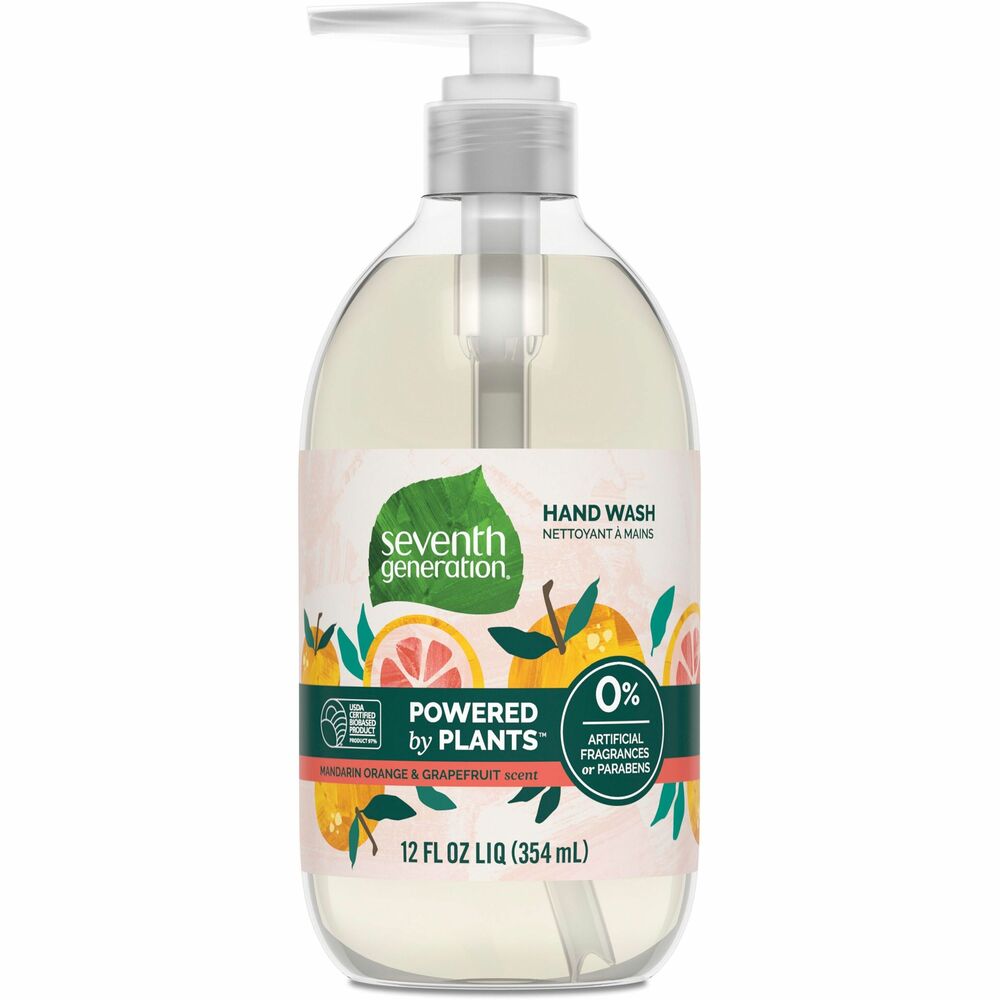 SEV22925 - Lather up and clean gently with this hypoallergenic, triclosan-free handwash. Plant-based, nontoxic formula gets the job done while leaving hands feeling clean and soft. The natural handwash does not include dyes, synthetic fragrances or phthalates. Like a touch of sunshine on your countertop, Mandarin Orange and grapefruit fragrance is made from essential oils and botanical extracts. It is 97 percent USDA Certified Bio-based. The 12 oz. pump makes it easy to dispense.