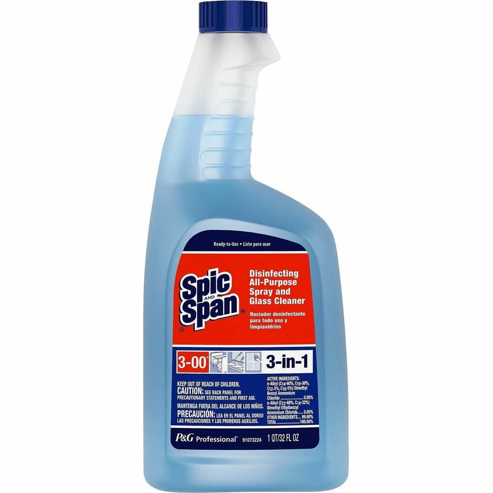 PGC58775 - Spic and Span Professional 3-in-1 Disinfecting Multi Surface Cleaner saves you time and money by harnessing the power of a professional-strength, multipurpose cleaner; a brilliantly shining glass cleaner; and an EPA-registered, hospital-use disinfectant. This Spic and Span concentrate is a patented, dual-solvent formula designed to dissolve greasy soils and provide an easy wipe-up and then simply evaporate to leave your surface streak-free and disinfected. For those environments where disinfecting is of the utmost importance, the hospital-grade formula is an effective disinfectant cleaner. It is included on the EPA List N of disinfectants for use against the novel coronavirus SARS-CoV-2. This versatile, multi-surface cleaner can be used on most surfaces, including stainless steel and glass. Dilute at 1:14 or 8.5 oz per gallon of water.Rebate: Up To 50% Savings on P&G Pro Case View Rebate Details