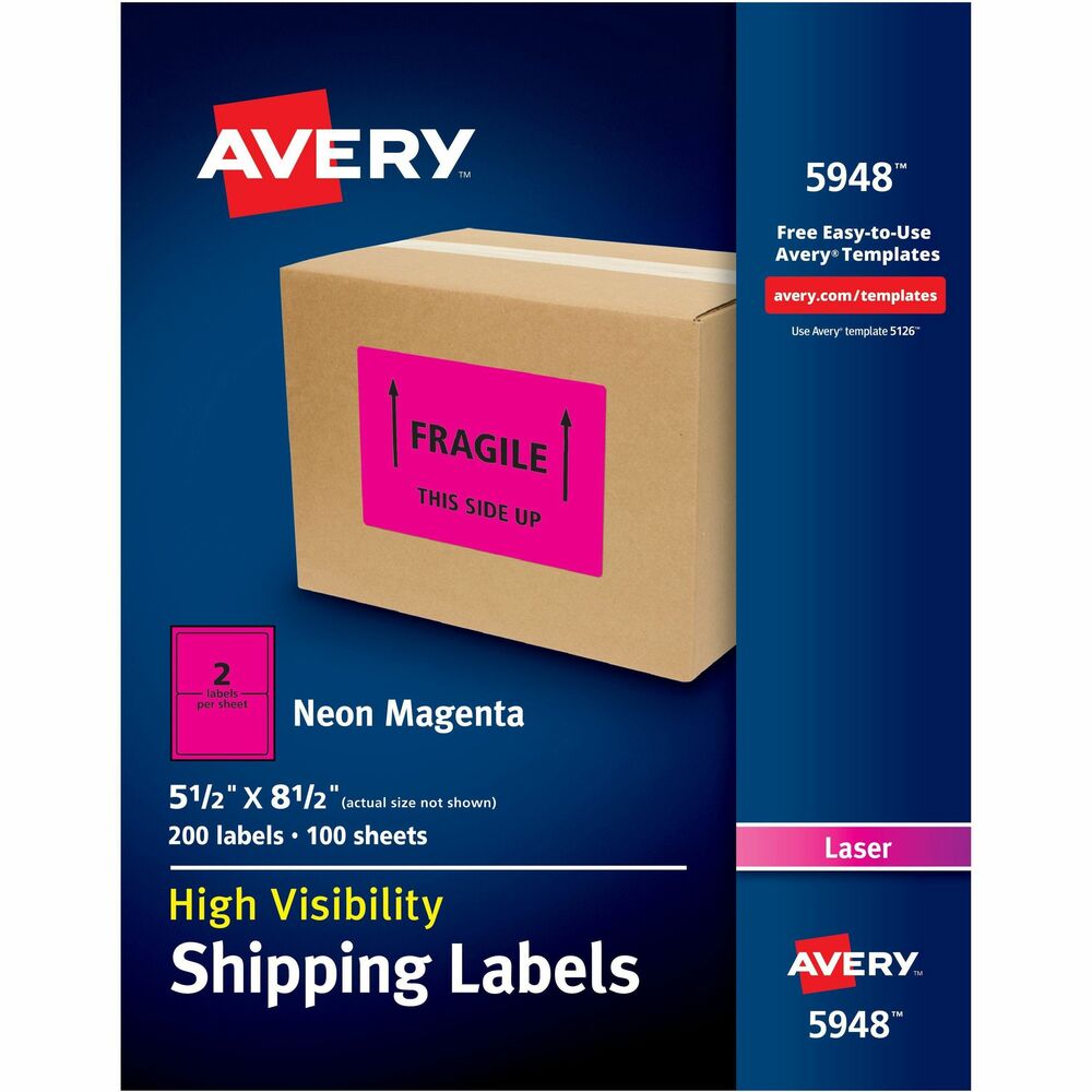 AVE5948 - Make sure your messages get noticed on all your shipments with High-Visibility Shipping Labels. Whether you're creating holiday signs, food labels, or party signs, these bright color labels can help capture your audience's attention. Easily design and personalize your unique printable labels with the thousands of free, online designs and templates. For long-lasting hold on any surface, these strong, neon labels are designed with a permanent adhesive. Expect high-quality, smudge-free printing results with these laser printer-optimized neon labels. More from the Manufacturer