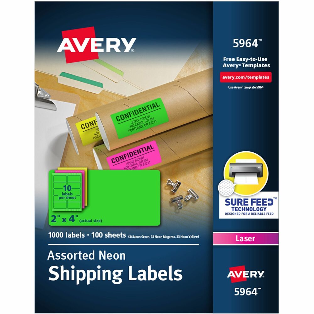 AVE5964 - Make sure your messages get noticed on all your shipments with High-Visibility Shipping Labels. Whether you're creating holiday signs, food labels, or party signs, these bright color labels can help capture your audience's attention. Easily design and personalize your unique printable labels with the thousands of free, online designs and templates. For long-lasting hold on any surface, these strong, neon labels are designed with a permanent adhesive. Expect high-quality, smudge-free printing results with these laser printer-optimized neon labels. More from the Manufacturer