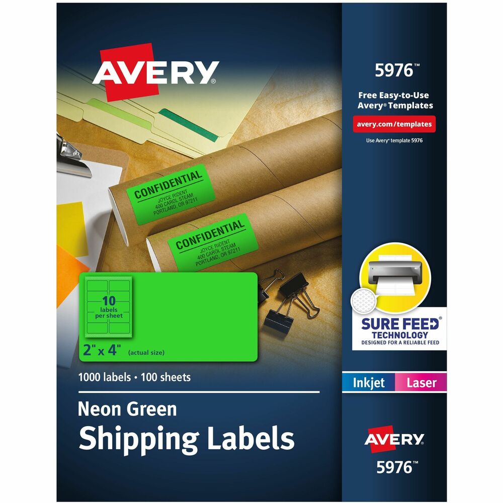 AVE5976 - Make sure your messages get noticed on all your shipments with High-Visibility Shipping Labels. Whether you're creating holiday signs, food labels, or party signs, these bright color labels can help capture your audience's attention. Easily design and personalize your unique printable labels with the thousands of free, online designs and templates. For long-lasting hold on any surface, these strong, neon labels are designed with a permanent adhesive. Expect high-quality, smudge-free printing results with these laser printer-optimized neon labels. More from the Manufacturer